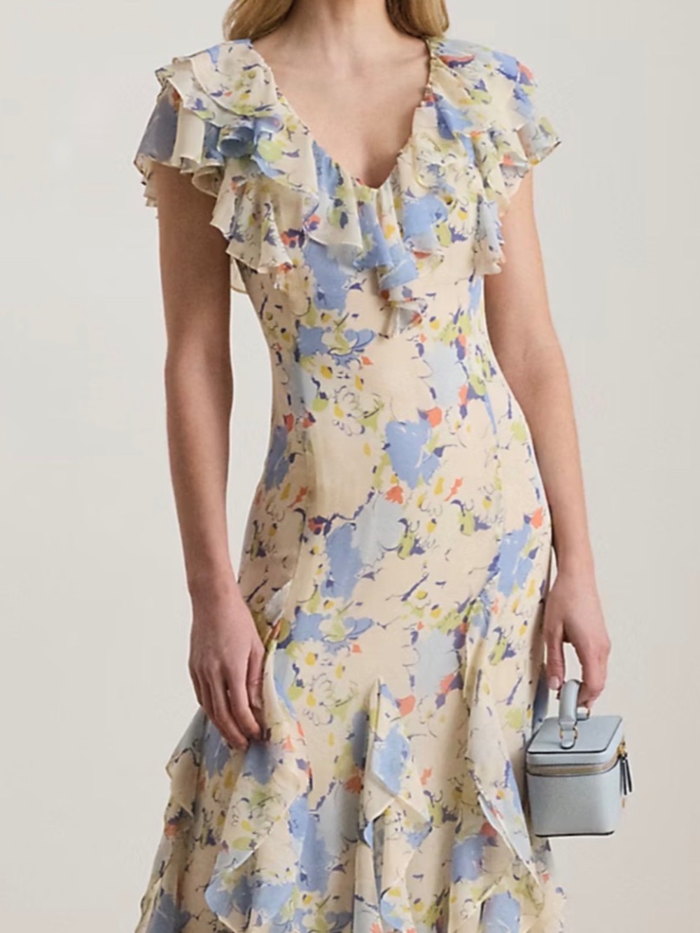 Ralph Lauren Floral Ruffle Trim Georgette Gown